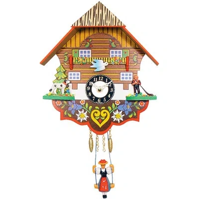 Black Forest Chalet Wall Clock In Brown;green;red