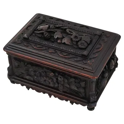 Pre-owned Black Forest Germany 1870  Oversized Cigar Humidor Box In Solid Carved Oak Wood