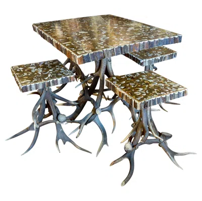 Pre-owned Black Forest Horn Table And Stools