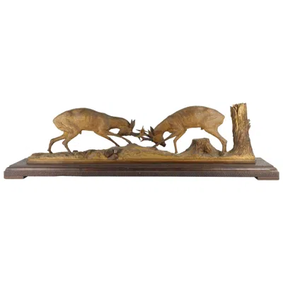 Pre-owned Black Forest Mantle Carving "antler's Clash"