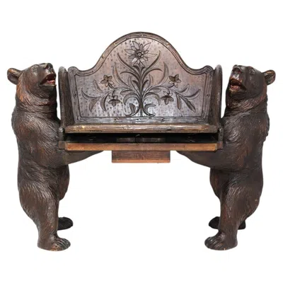 Pre-owned Black Forest Swiss  Musical Chair With Twin Bears
