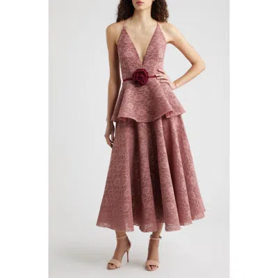 Black Halo Almira Floral Lace Peplum Cocktail Dress In Pink