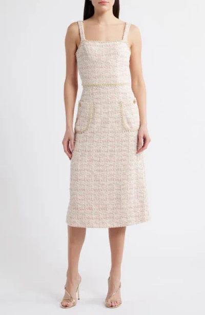 Black Halo Amaranta Bouclé Tweed Midi Dress In Ballet Boucle
