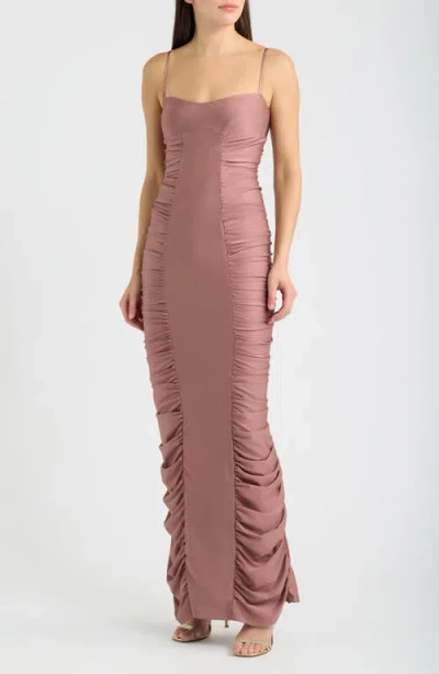 Black Halo Amoria Stretch Satin Body-con Gown In Purple