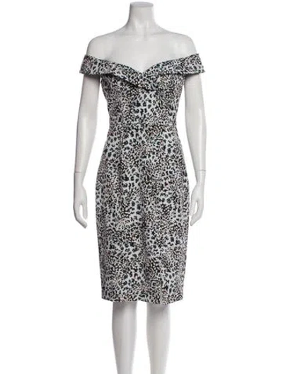 Pre-owned Black Halo Animal Print Knee-length Dress In White