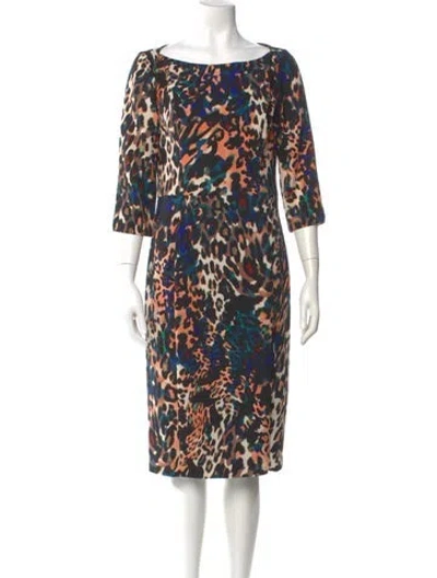 Pre-owned Black Halo Animal Print Midi Length Dress In Black