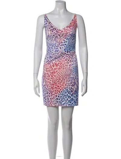 Pre-owned Black Halo Animal Print Mini Dress In White