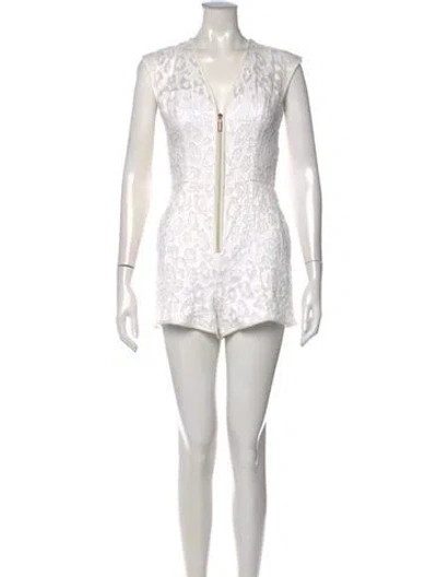 Pre-owned Black Halo Animal Print V-neck Romper In White