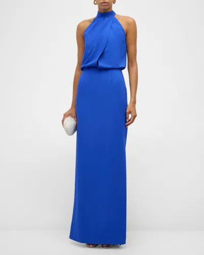 Black Halo Annabeth Draped Halter Column Gown In Vibrrant Blue