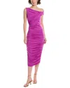 Black Halo Arlott Ruched Midi Dress In Purple