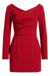 Black Halo Asymmetric Neck Long Sleeve Minidress In Red