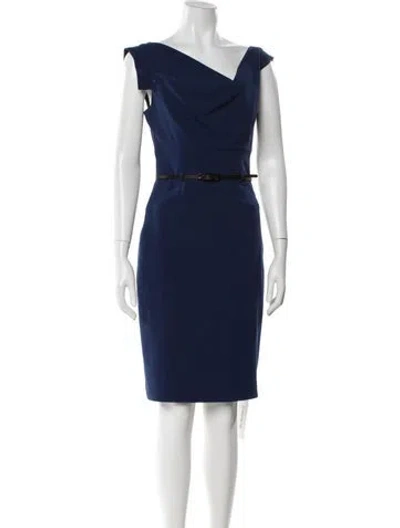 Pre-owned Black Halo Asymmetrical Knee-length Dress In Blue