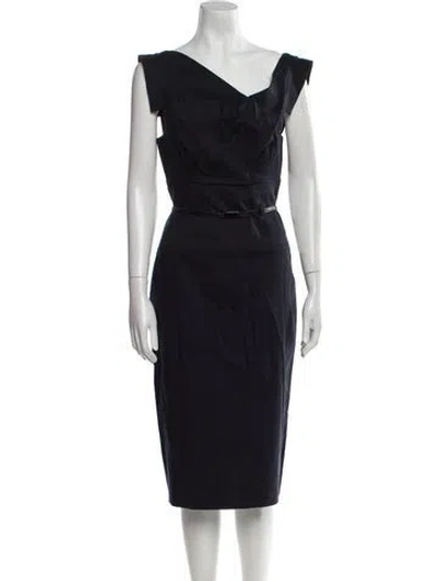 Pre-owned Black Halo Asymmetrical Midi Length Dress In Black