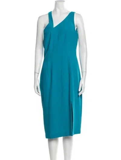 Pre-owned Black Halo Asymmetrical Midi Length Dress In Blue