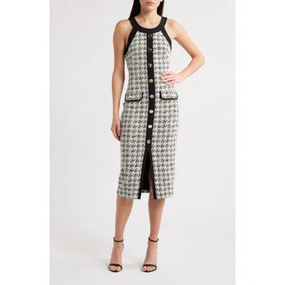 Black Halo Aura Houndstooth Midi Dress In Classic Luxe