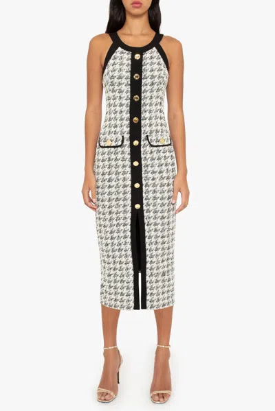 Black Halo Aura Houndstooth Midi Dress In Classic Luxe