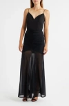 Black Halo Azura Corset Bodice Sheer Hem Cocktail Maxi Dress In Black