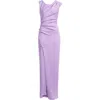 Black Halo Braden Pleated Side-slit Column Gown In Lilac