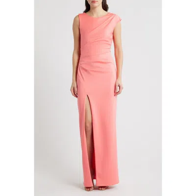 Black Halo Braden Pleated Column Gown In Pink