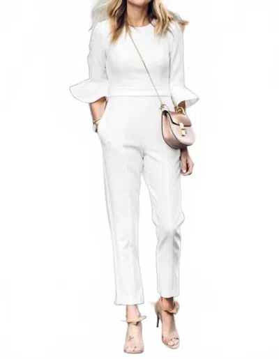 Black Halo Brooklyn Crew Neck Jumpsuit In Porcelain In White