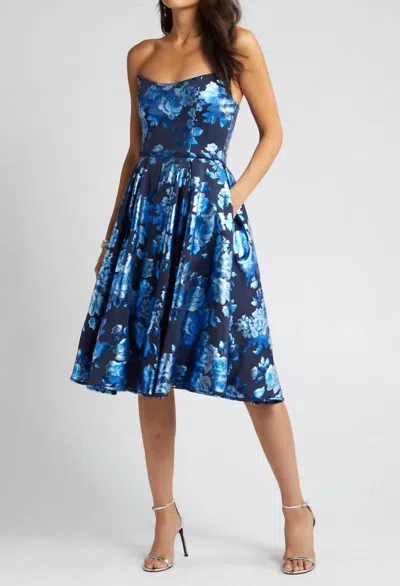 Black Halo Clara Dress In Navy With Crystal Blue In Multi
