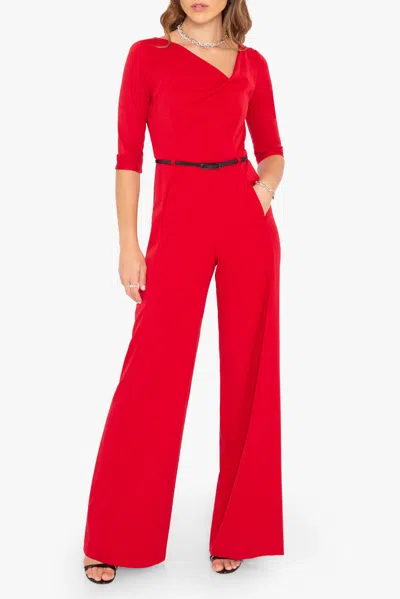 Black Halo Classic 3/4 Sleeve Jackie O Jumpsuit In Red