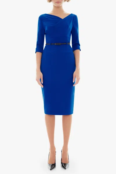 Black Halo Jackie O Three-quarter Sleeve Dress In Cobalt