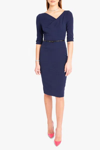 Black Halo Classic 3/4 Sleeve Jackie O Sheath Dress In Blue