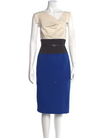 Pre-owned Black Halo Colorblock Pattern Midi Length Dress In Blue