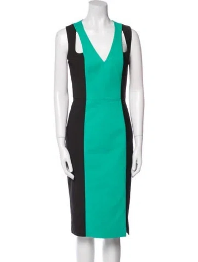 Pre-owned Black Halo Colorblock Pattern Midi Length Dress In Green