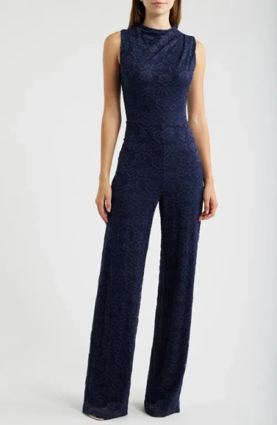 Black Halo Corrine Lace Wide Leg Jumpsuit In Navy
