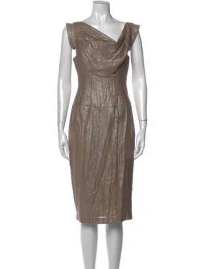 Pre-owned Black Halo Cowl Neck Knee-length Dress In Brown