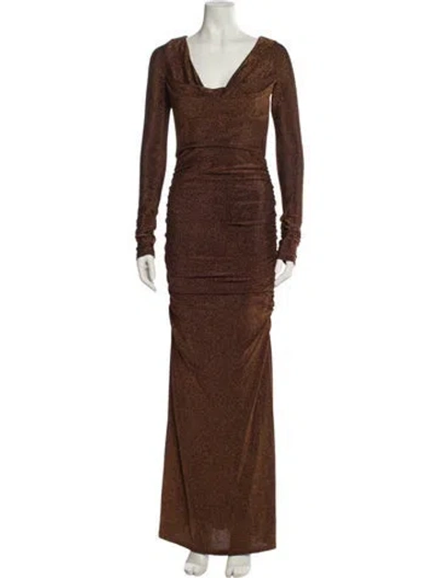 Pre-owned Black Halo Cowl Neck Long Dress W/ Tags In Brown