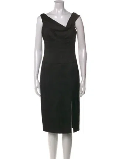 Pre-owned Black Halo Cowl Neck Midi Length Dress In Black