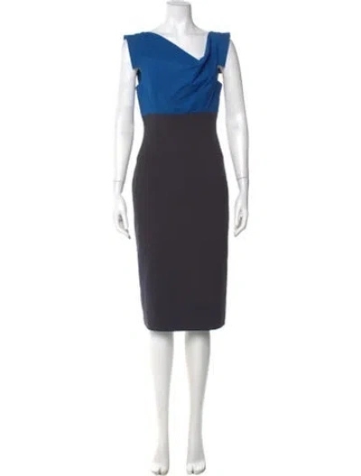 Pre-owned Black Halo Cowl Neck Midi Length Dress In Blue