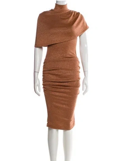Pre-owned Black Halo Cowl Neck Midi Length Dress In Brown