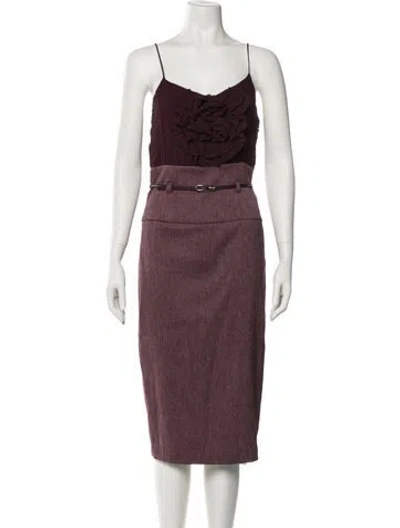 Pre-owned Black Halo Cowl Neck Midi Length Dress In Burgundy
