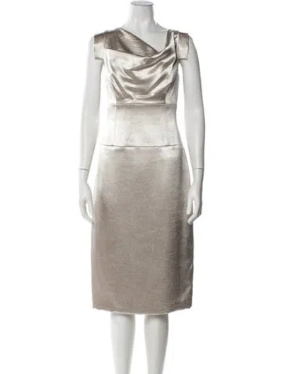 Pre-owned Black Halo Cowl Neck Midi Length Dress W/ Tags In Gold