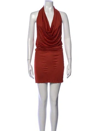 Pre-owned Black Halo Cowl Neck Mini Dress In Orange
