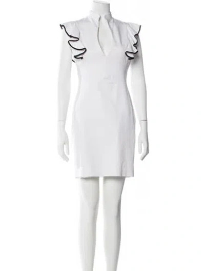 Pre-owned Black Halo Crew Neck Mini Dress In White