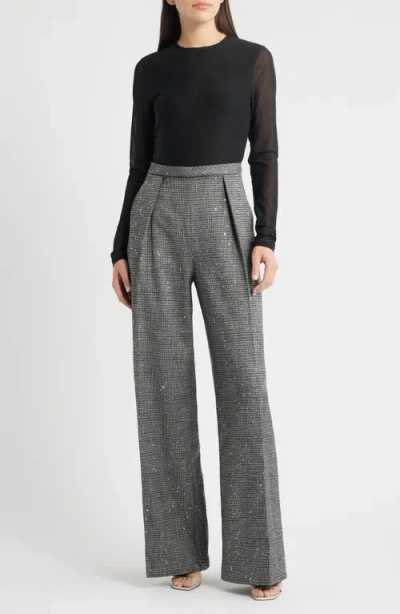 Black Halo Dante Sequin Long Sleeve Wide Leg Jumpsuit In Animal Print