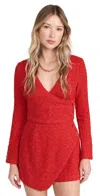 Black Halo Tweed Demi Romper In Cherry Divine In Cherry Divine