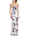 Black Halo Divina Strapless Floral-print Column Gown In White