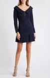 Black Halo Edith Sparkle Knit Long Sleeve Minidress In Twilight Tapestry