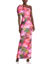 Black Halo Egan Puff Sleeve One-shoulder Gown In Rose Field