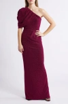 Black Halo Egan Metallic One Shoulder Gown In Mulberry Sheen