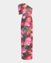 Black Halo Egan Puff Sleeve One-shoulder Gown In Rose Fields