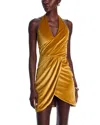 Black Halo Elaria Velvet Halter Minidress In Gold