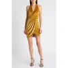 Black Halo Elaria Velvet Halter Minidress In Gold