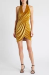 Black Halo Elaria Velvet Halter Minidress In Gold